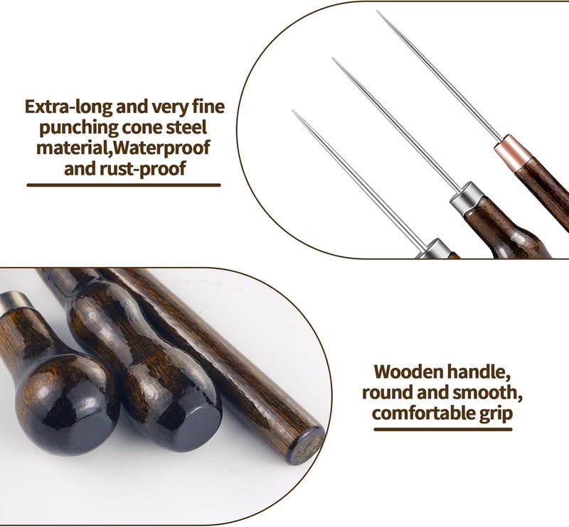 Aecsze 6 PCS Awl Tool Set, Leather Punch Stitching Marking Awl Tool, Gourd Shape Handle Punch Tool for Leather Sewing, Marking, Crafts Wood, Shoe Repair - Image 3